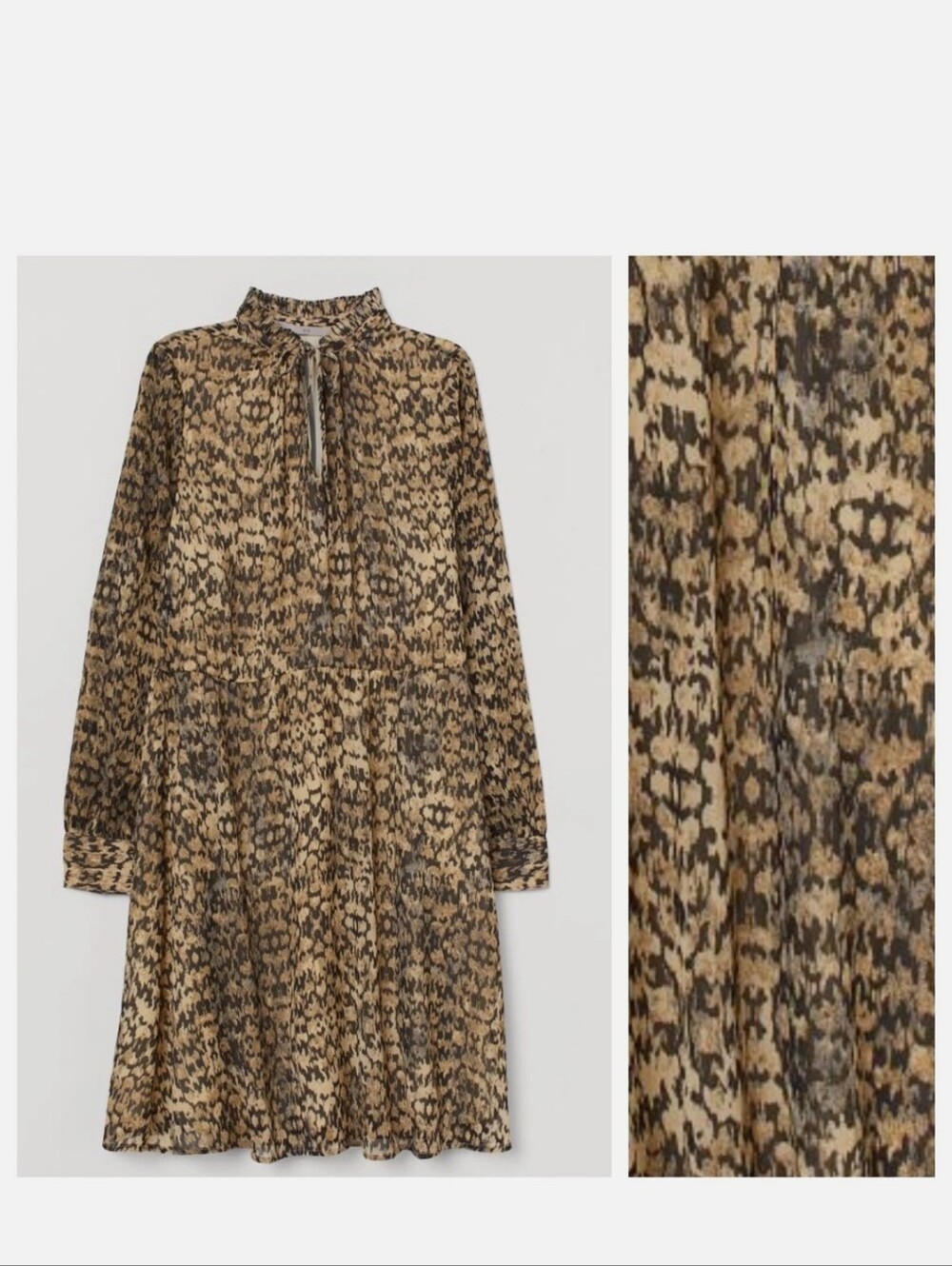 NWT H&M Beige Patterned Chiffon Dress